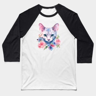 Watercolor romantic cat in flowers Baseball T-Shirt